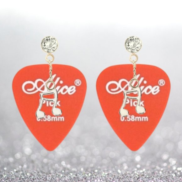 Alice Strings Smooth Guitar Pick Earrings with Music Note Charms - Picture 5 of 9